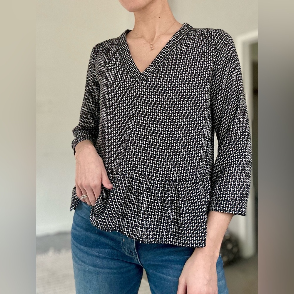 Harlowe & Graham Black and White Peplum Blouse